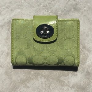 Coach Lime Green Signature Compact Wallet